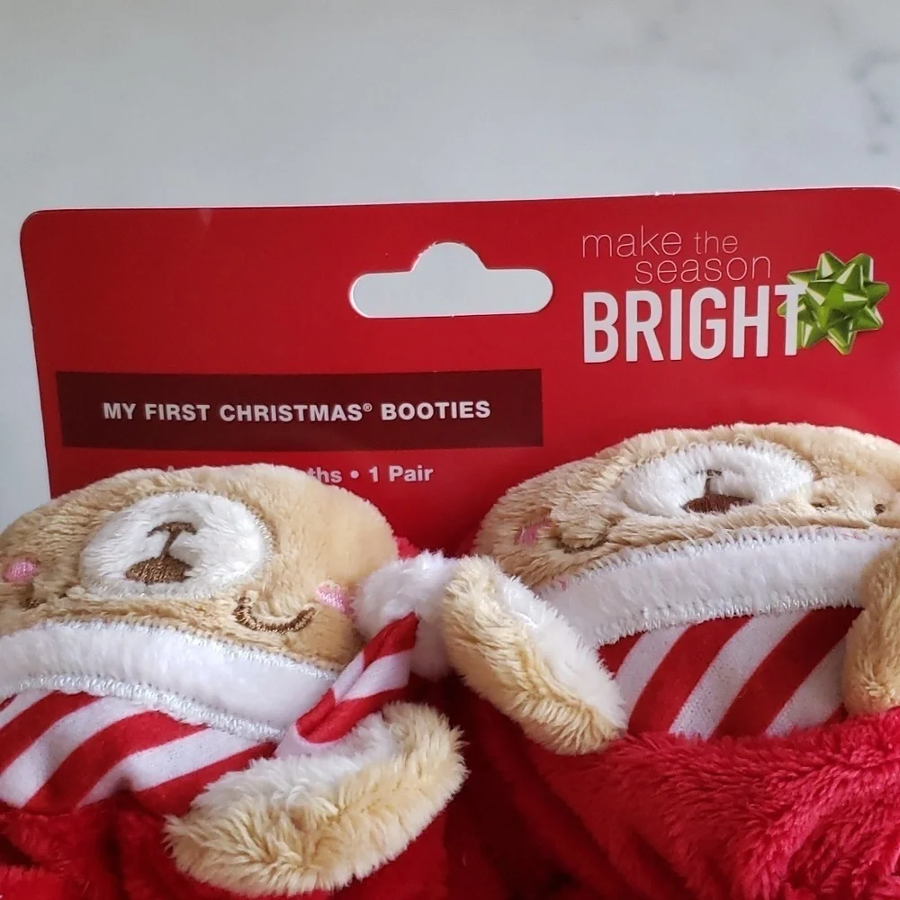 Make the Season Bright My First Christmas Booties w Striped Hat Bear 0-6 MOS
